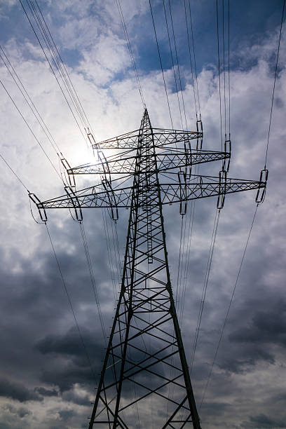 istock Electricity pylon against the sky in sunlight 621860178