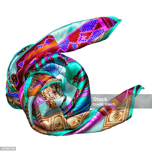 Silk Scarf Isolated On White Background Stock Photo - Download Image Now - Headscarf, Scarf, Silk