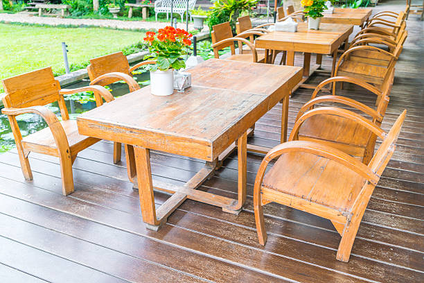 istock Tables and chairs in a restaurant 621892744
