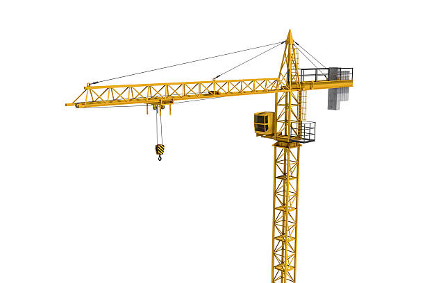 istock Rendering of yellow construction crane isolated on white background. 621892936