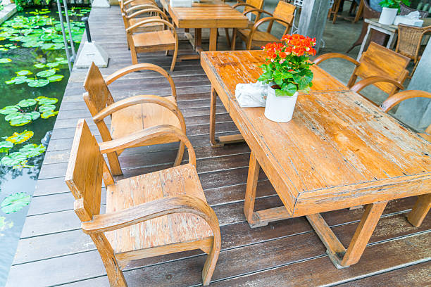 istock Tables and chairs in a restaurant 621893210