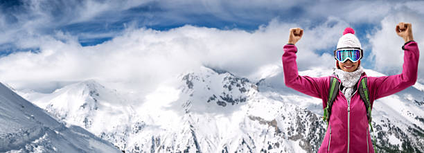 istock Happy female skier 621893894