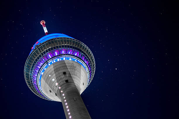 Dusseldorf TV Tower at night The Düsseldorf TV Tower illuminated at night. In the background you can see stars. düsseldorf photos stock pictures, royalty-free photos & images