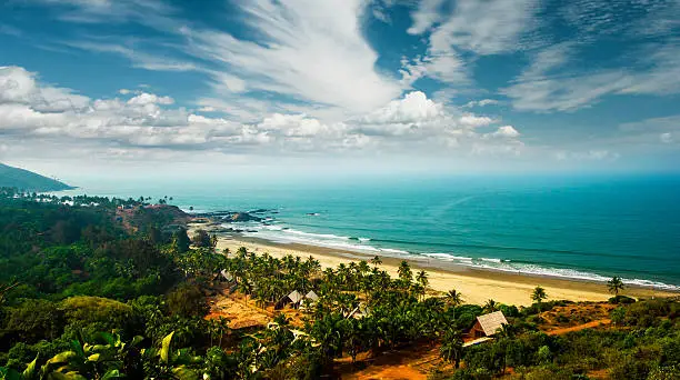 view of Goa beach and beautiful sky from high