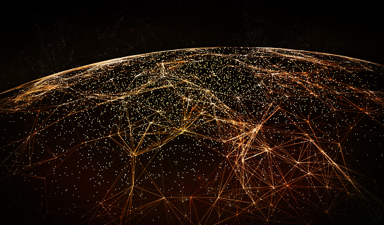 Connection lines Around Earth Globe, Futuristic Technology  Theme Background with Light Effect