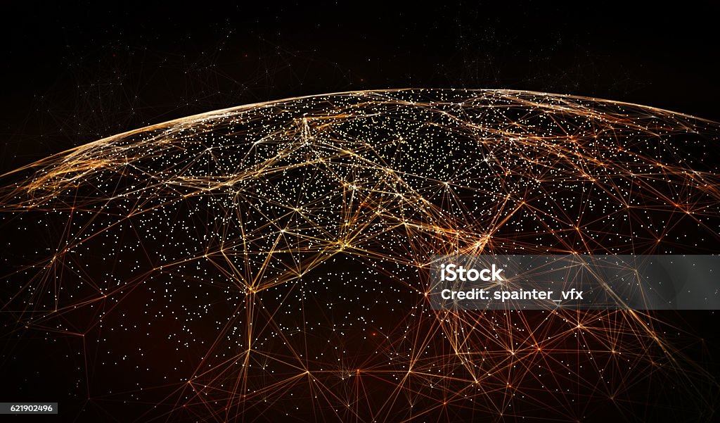 Global International Connectivity Background Connection lines Around Earth Globe, Futuristic Technology  Theme Background with Light Effect Globe - Navigational Equipment Stock Photo