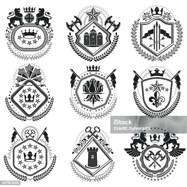 Old Emblem Example Old Style Heraldry Heraldic Emblems Vector Illustrations Stock ...