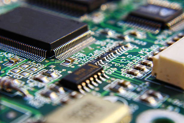 printed circuit components. - circuit board computer chip mother board electrical component imagens e fotografias de stock