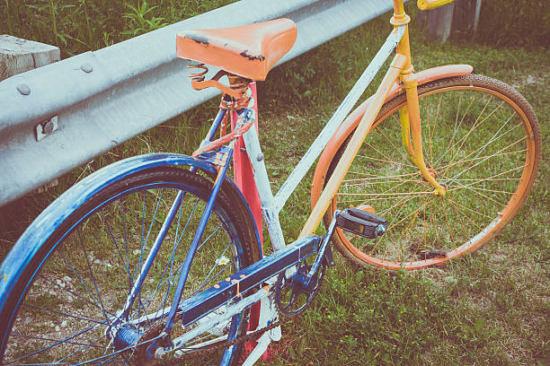 istock Vintage colourful metal bicycle 621903144