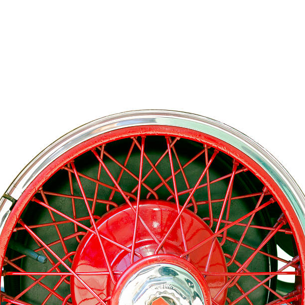 istock Vintage car spoke wheel, square white background with copy space 621904472