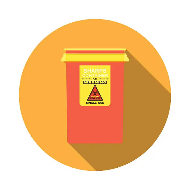 Vector illustration of Biohazard - vector isolated icon of red sharps container with