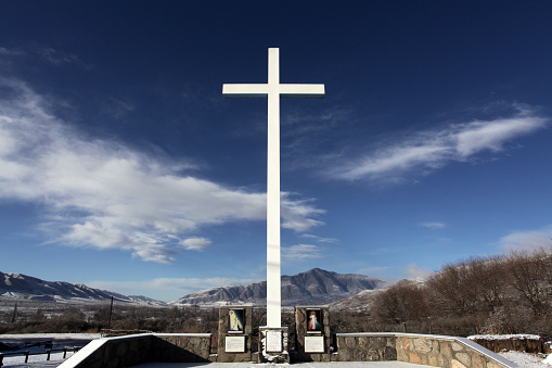 White  cross in Tafi del Valle (Tucuman province) during Winter - North Argentina (South America)
