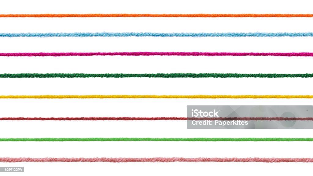 wool string rope cord cable line collection of  various strings on white background. each one is shot separately Thread - Sewing Item Stock Photo