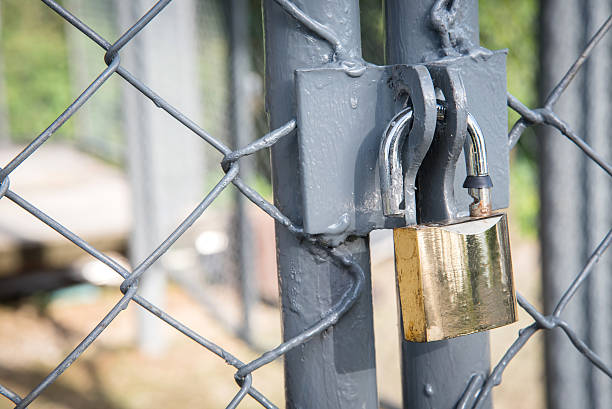 istock padlock and metal door. 621917724