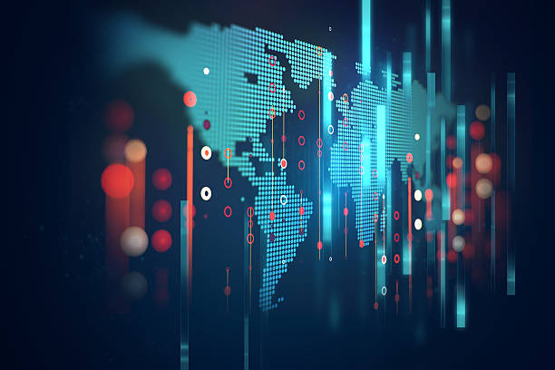 fondo abstracto de la tecnología futurista del mapa de la tierra - world map map earth cartography fotografías e imágenes de stock