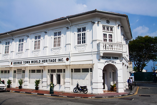 Penang. Malaysia - March 25, 2016: British colonial building in Georgetown, Penang, Malaysia