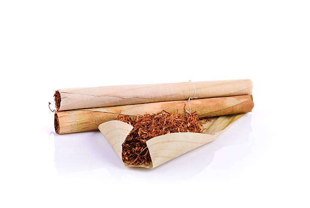 istock Tobacco pile and cigarette on white background 621921844