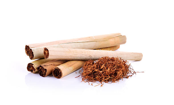 istock Tobacco pile and cigarette on white background 621921900