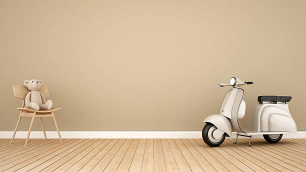 istock bear and vintage motorcycle in kid room-3D Rendering 621923374