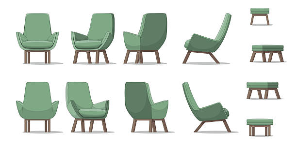 Illustration of an armchair in different perspectives Illustration of an armchair in different perspectives armchair stock illustrations