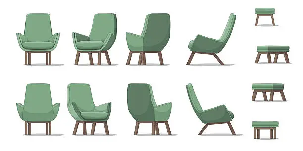 Vector illustration of Illustration of an armchair in different perspectives