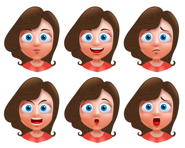 ilustrações de stock, clip art, desenhos animados e ícones de female avatar vector character head with facial expressions - sadness depression smiley face happiness