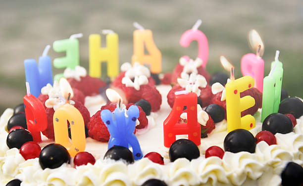 istock Summer cake, decorated with berries and candles 621932522