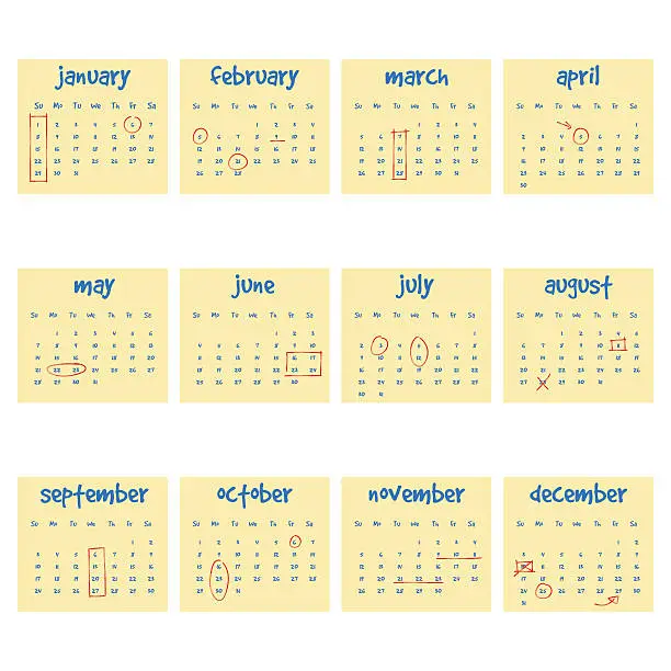 Vector illustration of 2017 Calendar on adhesive notes