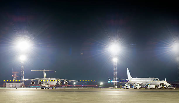 Aircraft maintenance at night,long exposure