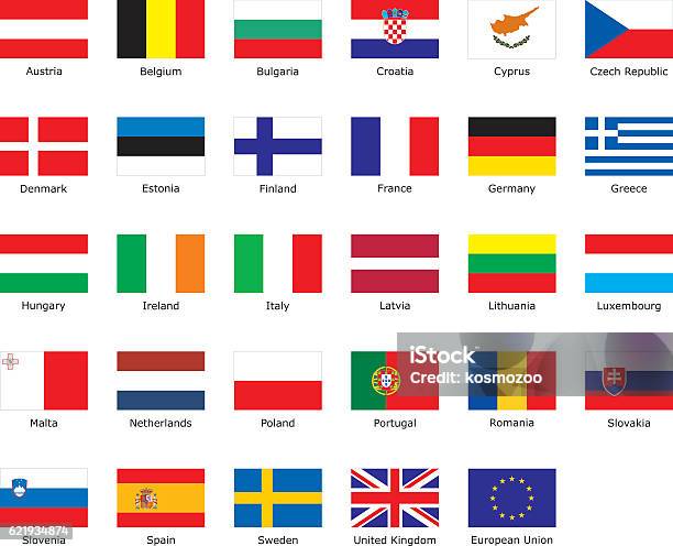 Флаги Европейского Союза — стоковая векторная графика и другие изображения на тему Флаг - Флаг, Евросоюз, Европа - континент