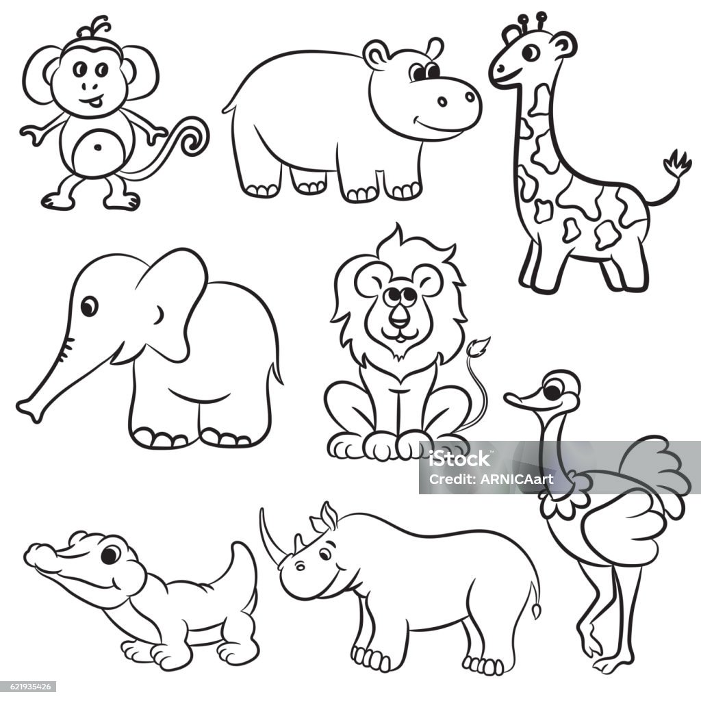 Cute Outlined Zoo Animals Collection Stock Illustration - Download Image  Now - Animal, Zoo, Alligator - iStock