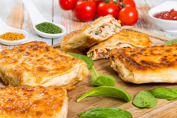istock fried flatbread Stuffed with chicken meat, Cucumber, coleslaw, t 621935694