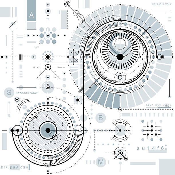 30+ Mechanical Scheme Black And White Vector Engineering Drawing Stock ...