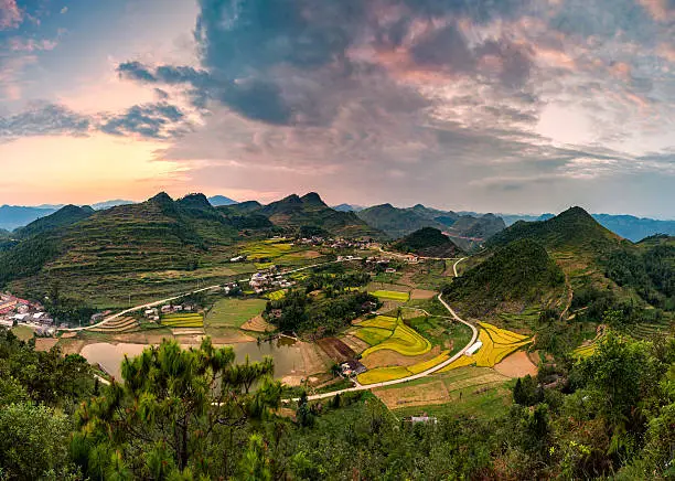 Sunset Lung Cu flag tower in Hagiang, Vietnam