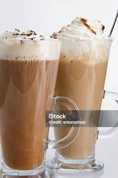 Different Coffee Types In Long Glasses Stock Photo - Download Image Now - Alcohol - Drink, Chocolate, Cocktail