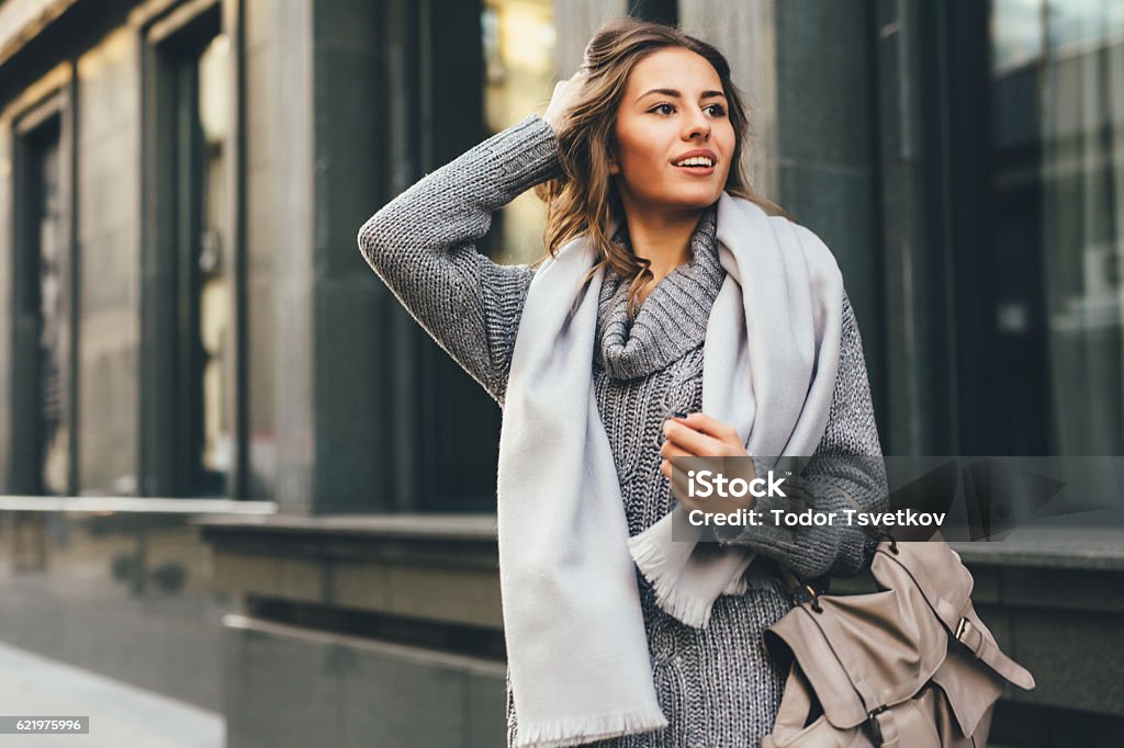 Beautiful woman in the city Portrait of a beautiful young woman outdoors. Women Stock Photo