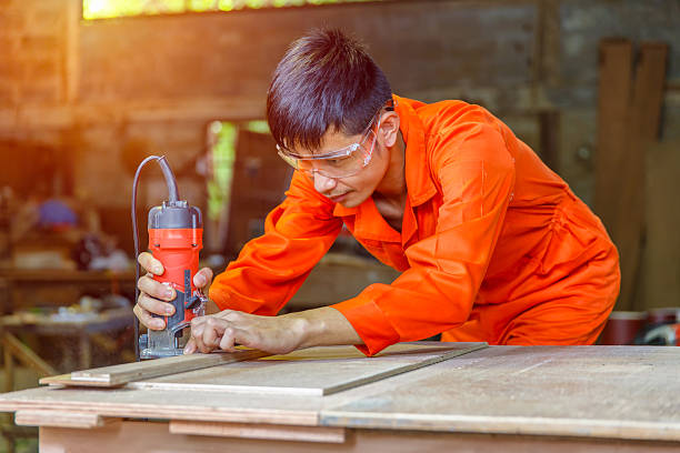 asian young man carpenter working with plane - xian audio imagens e fotografias de stock