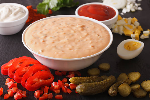 istock Dressing thousand islands surrounded by ingredients close-up 621976684