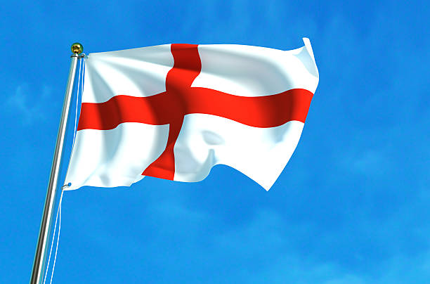 istock England flag, English flag on the blue sky background. 621982906