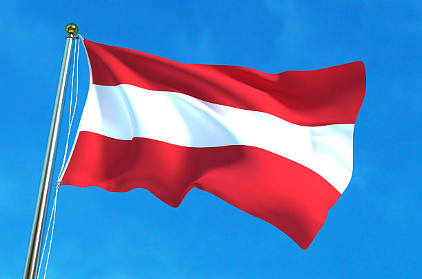 istock Flag of Austria on the blue sky background. 621983058