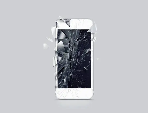 Photo of Damaged cell phone display, scattered shards, 3d rendering