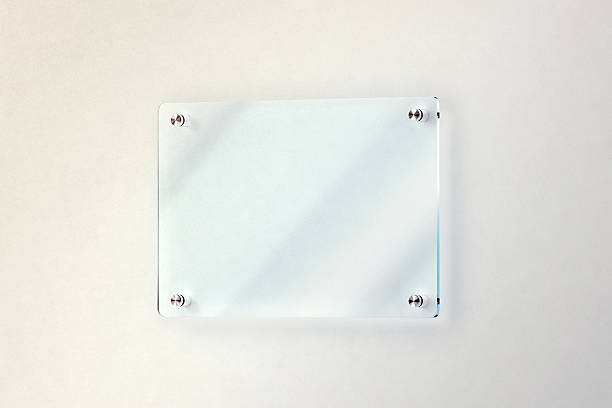 istock Blank glass door plate mounted on wall mockup, clipping path 621985006