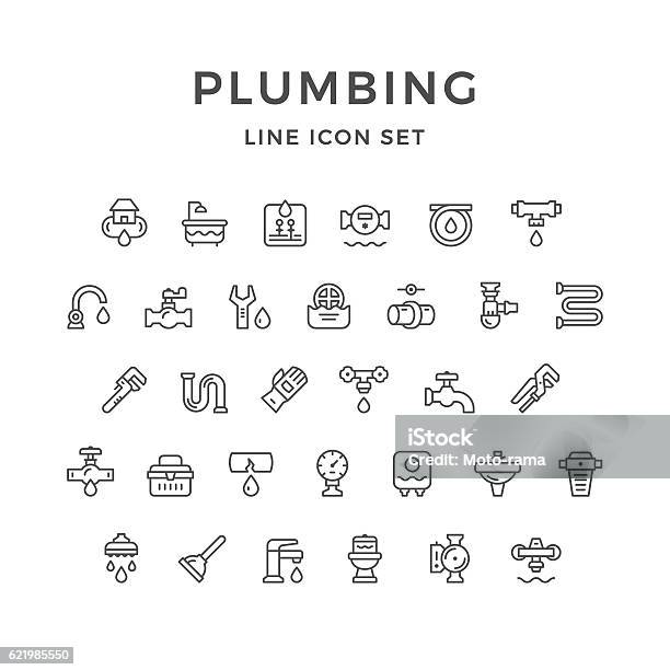 Set Line Icons Of Plumbing Stock Illustration - Download Image Now - Plumber, Water Pipe, Water