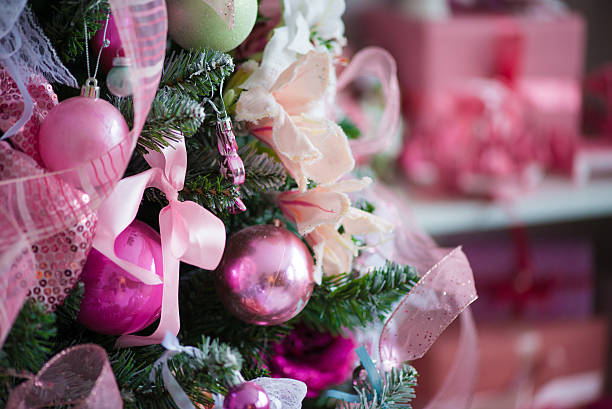 istock christmas tree decorations in a pink colors 621986074