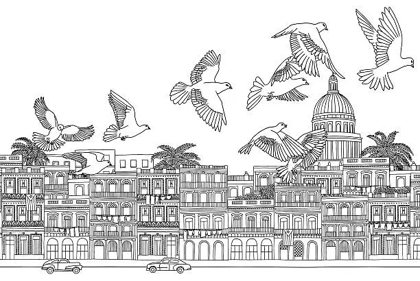 Vector illustration of Birds over Havana