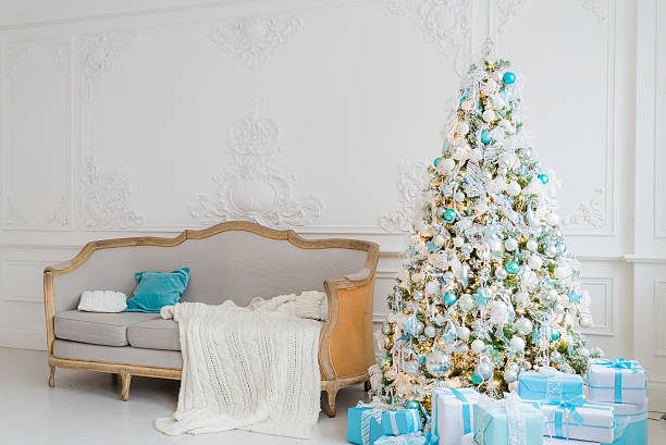 istock Stylish Christmas interior with an elegant sofa. Comfort home. Presents 621986220