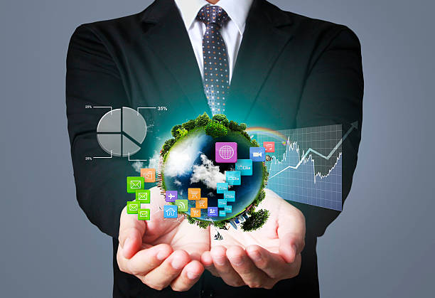 istock financial symbols coming from hand 621987148