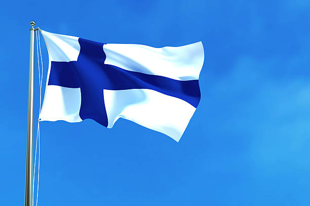 istock Flag of Finland on the blue sky background. 621990942