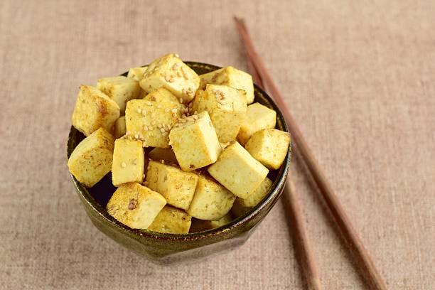Fried tofu with sesame seeds