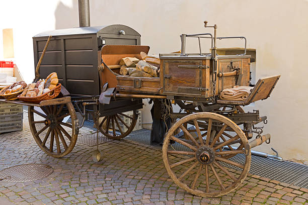 Portable wood fired oven to bake bread on a carriage in South Tyrol, Italy